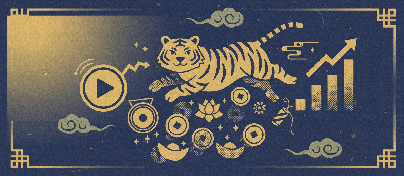 Símbolos do Fortune Tiger com tigre dourado e moedas chinesas