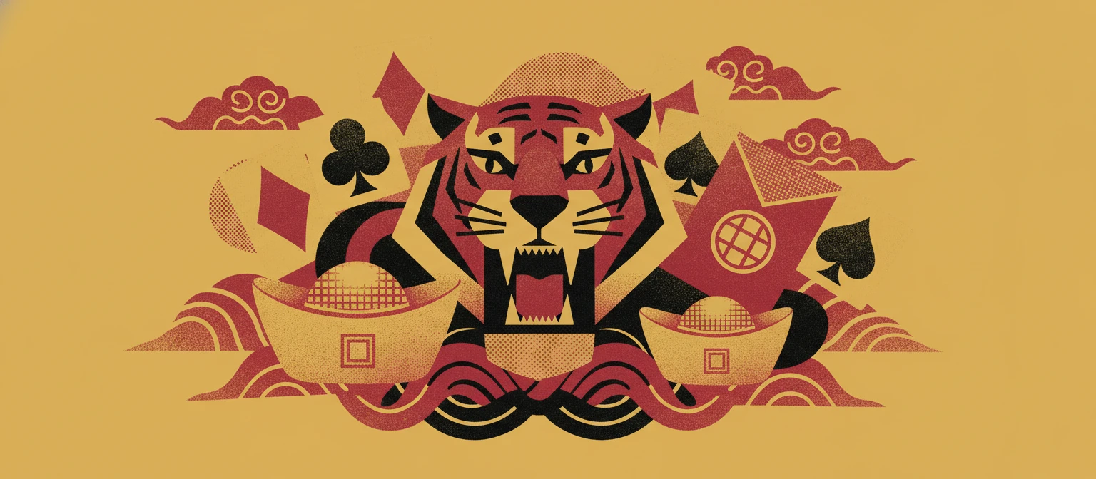 Símbolos e cartas do Fortune Tiger em alta resolução com pote de ouro e lingote