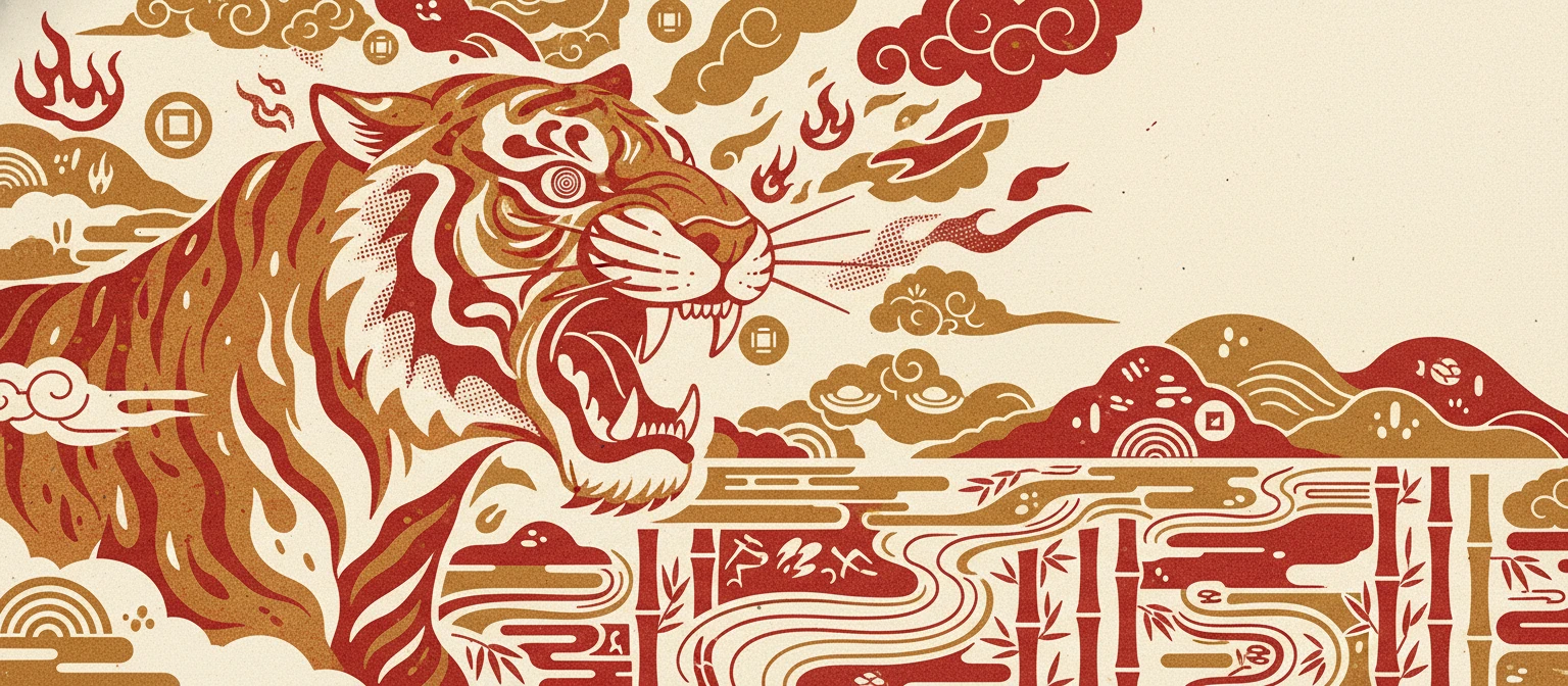 Wallpaper do tigrinho Fortune Tiger em vermelho e dourado para celular e desktop